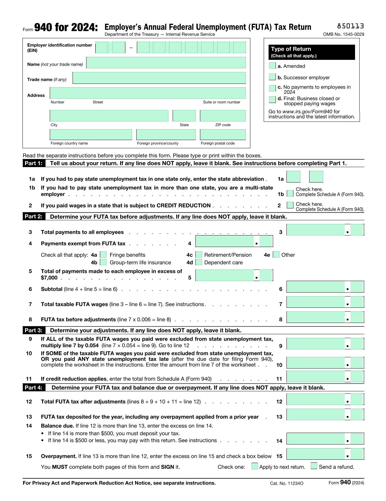 EmployerS Annual Federal Unemployment Tax Return (Form 940) screenshot